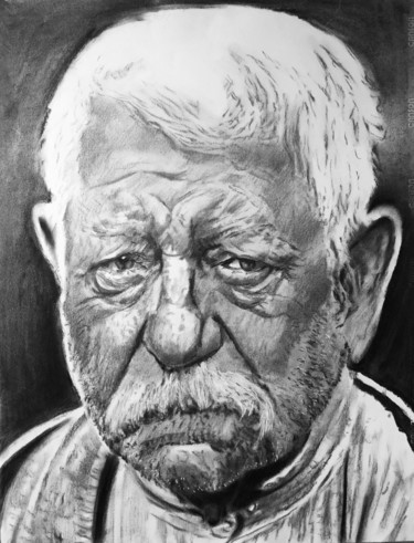 Tekening getiteld "Jean Gabin" door Richard Hanssens, Origineel Kunstwerk, Houtskool