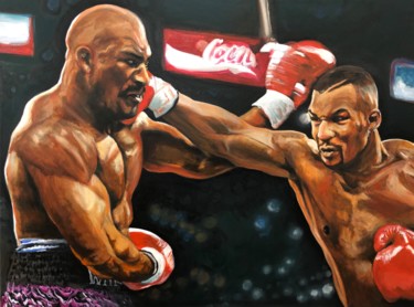 Painting titled "Mike Tyson contre E…" by Richard Hanssens, Original Artwork, Oil Mounted on Wood Stretcher frame