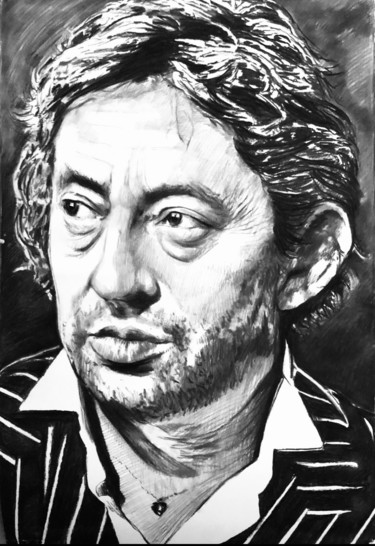 Drawing titled "Serge Gainsbourg" by Richard Hanssens, Original Artwork, Charcoal