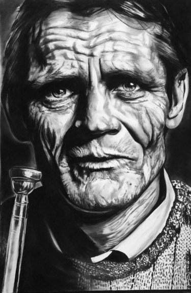 Tekening getiteld "Chet Baker" door Richard Hanssens, Origineel Kunstwerk, Houtskool