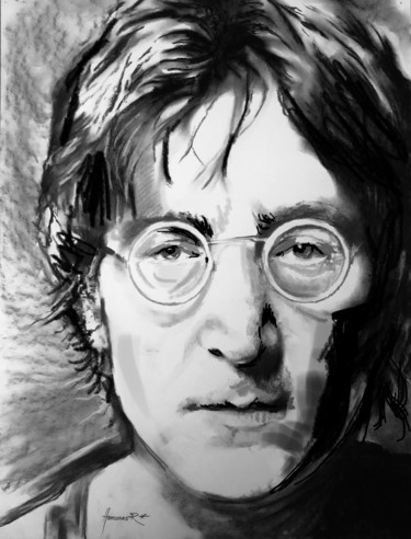 Drawing titled "John Lennon" by Richard Hanssens, Original Artwork, Charcoal