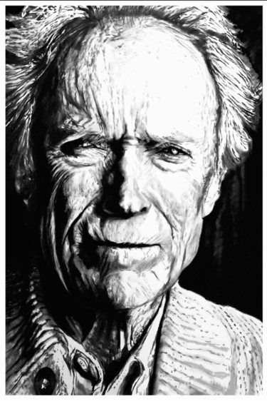 Drawing titled "Clint Eastwood" by Richard Hanssens, Original Artwork, Charcoal