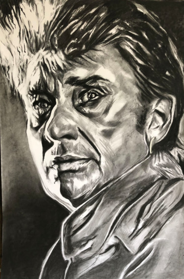 Drawing titled "Johnny Hallyday (2)" by Richard Hanssens, Original Artwork, Charcoal