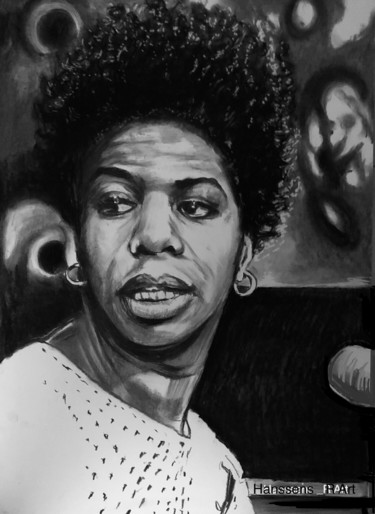 Рисунок под названием "Nina Simone" - Richard Hanssens, Подлинное произведение искусства, Древесный уголь