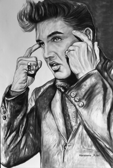 Tekening getiteld "Elvis Presley (2)" door Richard Hanssens, Origineel Kunstwerk, Houtskool