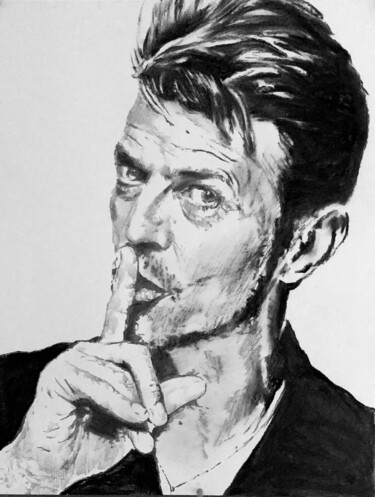 Drawing titled "David Bowie" by Richard Hanssens, Original Artwork, Charcoal