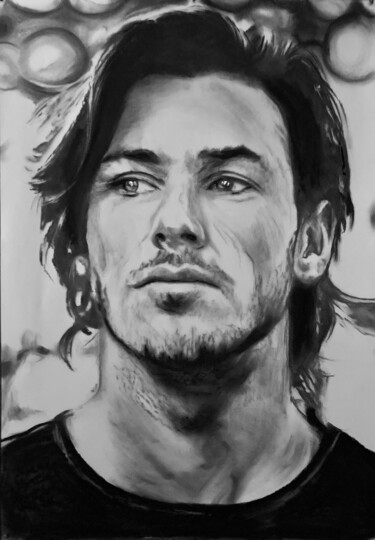 Tekening getiteld "Gaspard Ulliel" door Richard Hanssens, Origineel Kunstwerk, Houtskool