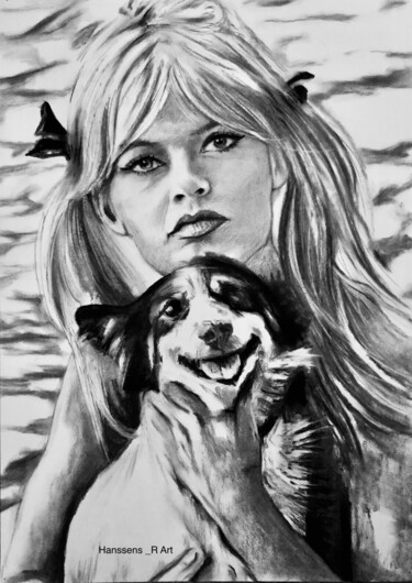 Dibujo titulada "Brigitte Bardot (4)" por Richard Hanssens, Obra de arte original, Carbón