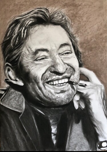 Dibujo titulada "Serge Gainsbourg (2)" por Richard Hanssens, Obra de arte original, Carbón