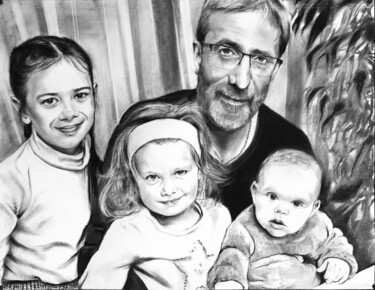 Dibujo titulada "Un air de famille" por Richard Hanssens, Obra de arte original, Carbón