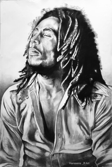 Dessin intitulée "Bob Marley" par Richard Hanssens, Œuvre d'art originale, Fusain