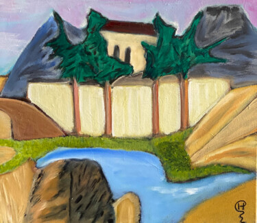 Malerei mit dem Titel "House on a Hill" von Richard Heiens, Original-Kunstwerk, Acryl