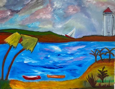 Painting titled "The Tumultuous Lake" by Richard Heiens, Original Artwork, Acrylic