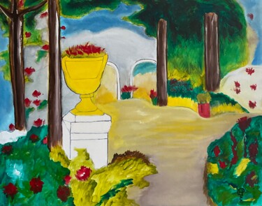 Painting titled "Beautiful Garden in…" by Richard Heiens, Original Artwork, Acrylic