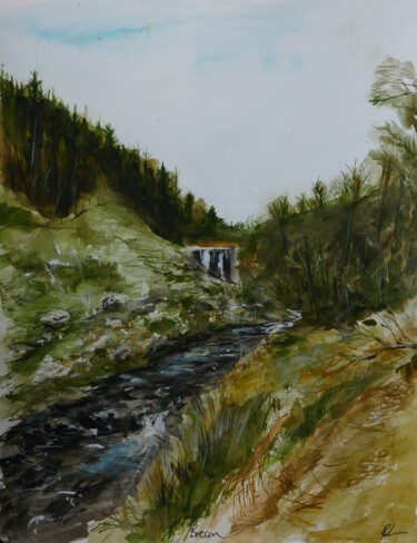 Painting titled "Brecon Stream" by Richard Lawrence, Original Artwork, Watercolor