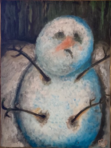 Painting titled "Snowman 1" by Richard Lorimier, Original Artwork, Acrylic Mounted on Other rigid panel