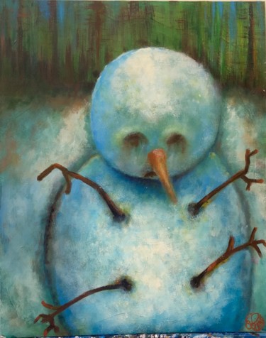 Painting titled "Snowman2" by Richard Lorimier, Original Artwork, Acrylic Mounted on Other rigid panel