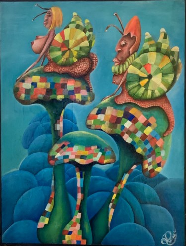 Painting titled "Magic  mushrooms fo…" by Richard Lorimier, Original Artwork, Acrylic Mounted on Other rigid panel
