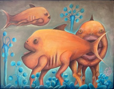 Painting titled "Atomic fish" by Richard Lorimier, Original Artwork, Acrylic Mounted on Other rigid panel