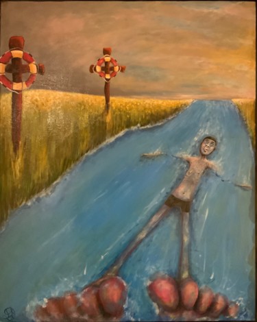 Painting titled "The swimmer" by Richard Lorimier, Original Artwork, Acrylic Mounted on Other rigid panel