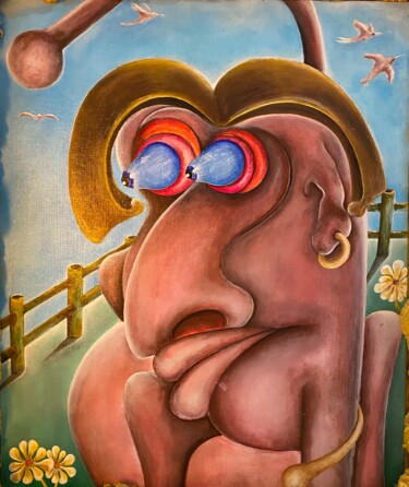 Peinture intitulée "Vache folle , crazy…" par Richard Lorimier, Œuvre d'art originale, Acrylique Monté sur artwork_cat.