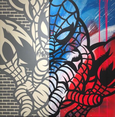 Painting titled "Spiderman" by Richard Mirando (Seen), Original Artwork, Acrylic Mounted on Wood Stretcher frame