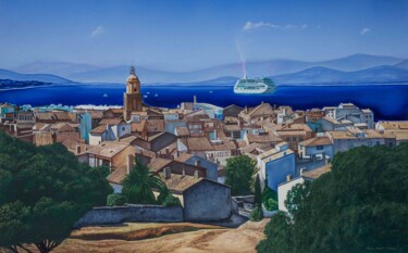 Painting titled "St Tropez from the…" by Richard Murrin, Original Artwork, Oil