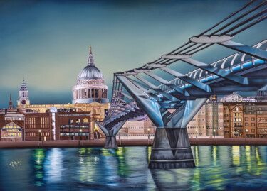 Painting titled "Millennium Bridge,…" by Richard Murrin, Original Artwork, Oil