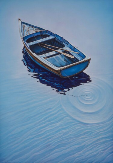 Peinture intitulée "Blue boat, Madeira." par Richard Murrin, Œuvre d'art originale, Huile