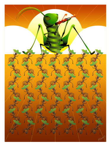Digital Arts titled "The Grasshopper and…" by Richard Nodine, Original Artwork, Digital Painting