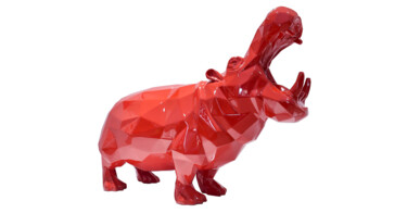 Sculptuur getiteld "Red Hippopotamus" door Richard Orlinski, Origineel Kunstwerk, Hars