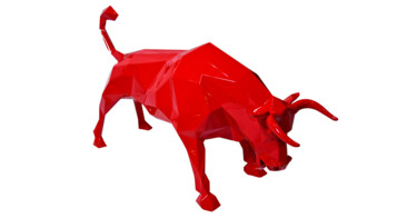 Sculptuur getiteld "Red bull" door Richard Orlinski, Origineel Kunstwerk, Hars