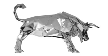 Skulptur mit dem Titel "Silver Bull" von Richard Orlinski, Original-Kunstwerk, Aluminium