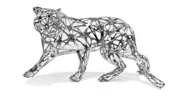 Sculpture titled "Silver Tiger" by Richard Orlinski, Original Artwork, Stainless Steel