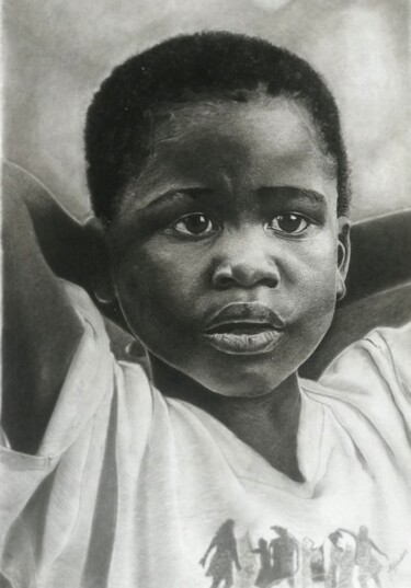 Disegno intitolato "The Optimistic Child" da Richard Owusu Amankwah, Opera d'arte originale, Carbone
