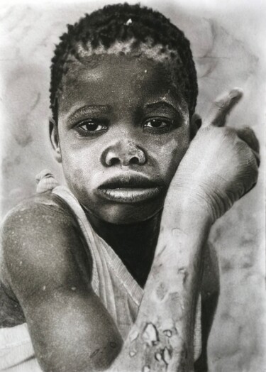 Dessin intitulée "Galamsey Kid" par Richard Owusu Amankwah, Œuvre d'art originale, Fusain