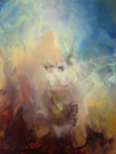 Картина под названием "Éruption" - Richard Paquette, Подлинное произведение искусства, Масло Установлен на Деревянная рама д…