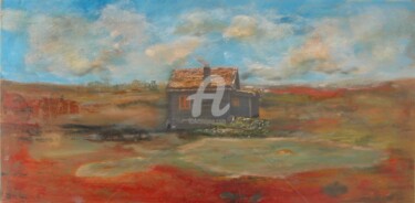 Painting titled "La Cabane au Canada…" by Richard Paquette, Original Artwork, Oil Mounted on Wood Stretcher frame