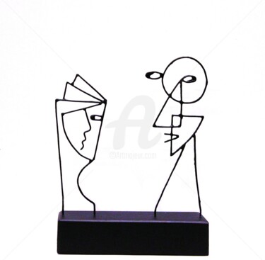 Skulptur mit dem Titel "Discussion avec son…" von Richard Paquette, Original-Kunstwerk, Metalle