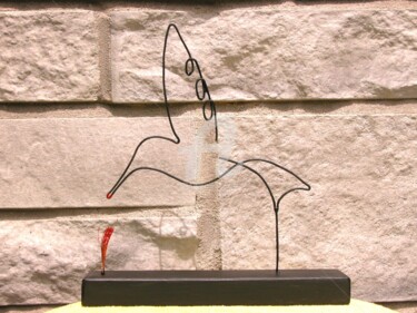 Sculptuur getiteld "Colibri au nez rouge" door Richard Paquette, Origineel Kunstwerk, Metalen