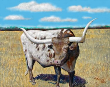 Ζωγραφική με τίτλο "Texas Long Horn" από Richard Rollins, Αυθεντικά έργα τέχνης, Ψηφιακή ζωγραφική