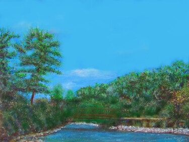 Painting titled "Animas River" by Richard Rollins, Original Artwork, Digital Painting Mounted on Wood Stretcher frame