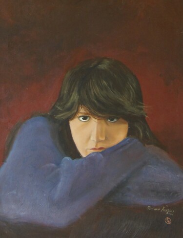 Painting titled "Girl in a sweater" by Richard Rollins, Original Artwork, Digital Painting Mounted on Wood Stretcher frame