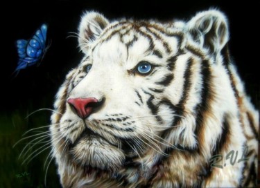 Peinture intitulée "Méditation du tigre" par Richard Van Lierde, Œuvre d'art originale, Acrylique
