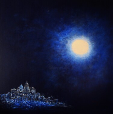Painting titled "Nocturna in blue" by Richard Waniowski, Original Artwork, Acrylic Mounted on Wood Stretcher frame