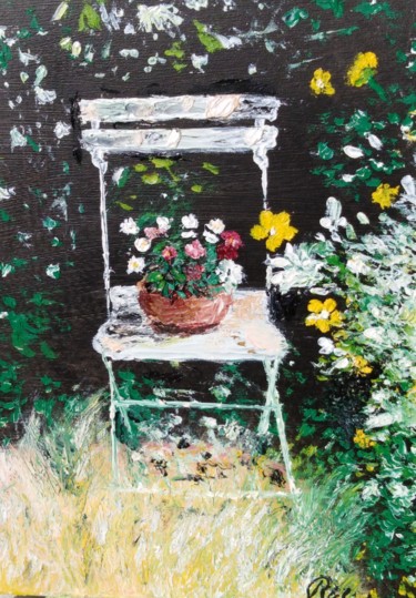Painting titled "Chaise de jardin -…" by Dominique Richard, Original Artwork, Oil