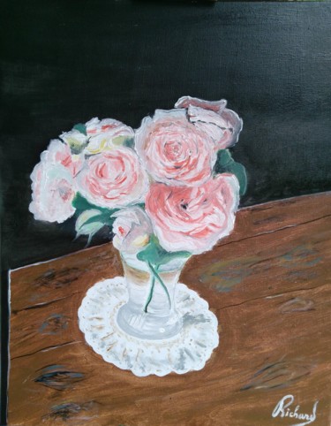 Malerei mit dem Titel "Roses Pierre de Ron…" von Dominique Richard, Original-Kunstwerk, Öl