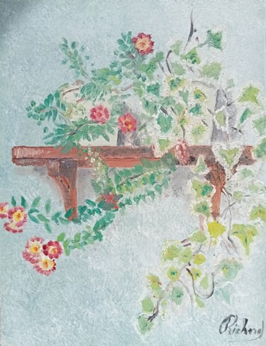 Peinture intitulée "Pots de fleurs sur…" par Dominique Richard, Œuvre d'art originale, Huile