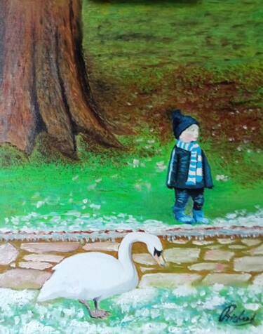 Painting titled "Au parc" by Dominique Richard, Original Artwork, Oil