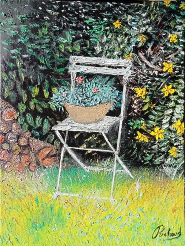 Pittura intitolato "chaise de jardin en…" da Dominique Richard, Opera d'arte originale, Olio